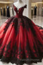 Gothic Red and Black Off the Shoulder Evening Dress Prom Dresses