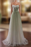 Gradient Light Green Beaded Tulle A-line Party Dress Long Junior Prom Dress prom dresses shops