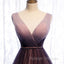 Gradient V Neckline Tulle Long Prom Dress, Gradient Prom Gowns
