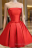 Graduation Dresses Red Satin Short Prom Dress With Ruched Skirt