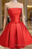 Graduation Dresses Red Satin Short Evening Dress With Ruched Skirt