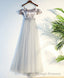 Gray A Line Lace Long Prom Dress, Gray Prom Dress