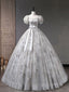 Gray A Line Tulle Sequin Long Prom Dresses Gray Tulle Sweet 16 Dress
