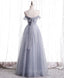 Gray Aline Long Prom Dress, One Shoulder Gray Formal Prom Dresses