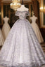 Gray Ball Gown Lace Off the Shoulder Appliques Quinceanera Dress