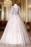 Gray Ball Gown Tulle V-neck Long Sleeve Quinceanera Dress