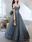 Gray Blue Tulle Long Prom Dresses Gray Tulle Prom Dresses