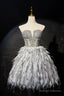 Gray Feather Short Prom Dresses Lovely Handmade Beading Pearl Sequins Prom Dresses