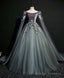 Gray Green Tulle Lace Long Prom Dress Gray Tulle Formal Dress