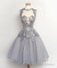 Gray Lace Chiffon Short Prom Gown, Homecoming Dress