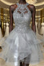 Gray Lace Short Prom Dress Fluffy Gray Lace Homecoming Dress Gray Prom Dress