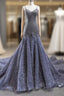 Gray Mermaid Tulle Sequins Spaghetti Straps Beading Prom Dress With Train