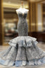 Gray Mermaid Tulle Sequins Sweetheart Prom Dress With Train