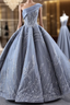 Gray One Shoulder Appliques Beading Prom Dress