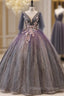 Gray Purple Tulle Sequins Appliques Quinceanera Dress
