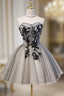 Gray Sweetheart Neck Tulle Lace Short Prom Dress, Cute Homecoming Dress