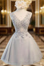 Gray Tulle Appliques V-neck Homecoming Dress
