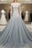Gray Tulle Beads Long Prom Dress Gray Tulle Formal Prom Graduation Dresses