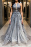 Gray tulle lace Prom Dresses Long gray tulle lace Prom Dresses