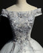 Gray Tulle Lace Off Shoulder Long Prom Gowns Tulle Lace Prom Dress