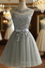 Gray Tulle Lace Short Homecoming Dress