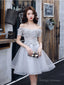 Gray Tulle Lace Short Prom Dresses Gray Lace Homecoming Dresses