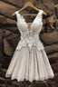 Gray Tulle Lace Short Prom Dresses Gray Tulle Lace Homecoming Dresses