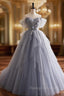 Gray Tulle Long Prom Dresses Off Shoulder Prom Dresseses
