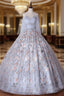 Gray Tulle Sequins Beading Pleats Quinceanera Dress