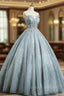 Gray Tulle Sequins Floor Length Prom Dress, A-Line Evening Party Gown