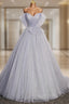 Gray Tulle Sequins Off the Shoulder Pleats Prom Dress