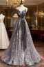 Gray Tulle Sequins Sweetheart Beading Prom Dress