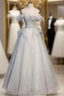 Gray Tulle Short Sleeve Quinceanera Dress