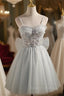 Gray Tulle Spaghetti Straps Sequins Homecoming Dress