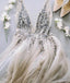 Gray V Neck Tulle Sequin Beads Long Prom Dresses Gray Tulle Prom Dresses