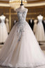 Gray White Tulle Appliques Beading Backless Quinceanera Dress