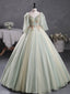 Green A-Line 3D Lace Long Prom Dress, Green Lace Sweet 16 Dress