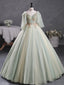 Green A-Line 3D Lace Long Prom Dresses Green Lace Sweet 16 Dresses