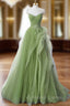 Green A Line Long Prom Dress, Green Lace Long Prom Dress