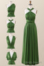 Green A Line Pleated Long Convertible Bridesmaid Dress