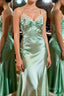Green A Line Satin Long Prom Dress with Pleated