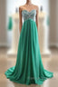 Green A-Line Sweetheart Neck Chiffon Long Prom Dress, Evening Dress
