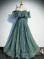 Green A Line Tulle Long Prom Dress Green Graduation Dress