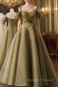 Green A-line Tulle Long Sweetheart Party Dress, Green Tulle Prom Dress