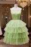 Green A-Line Tulle Short Prom Dress, Green Homecoming Dress