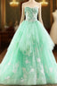 Green Ball Gown Tulle Sweetheart Appliques Wedding Dress