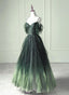 Green Beaded Straps Tulle Layers Long Prom Dress Green Formal Dress