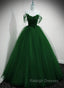 Green Beaded Tulle Off Shoulder Long Prom Dresses Green Tulle A Line Prom Dresses