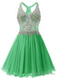 Green Chiffon V Neck Homecoming Dress