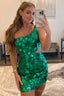 Green Cut Glass Mirror One Shoulder Cutout Short Prom Dress